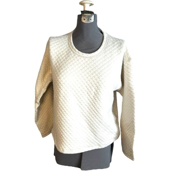 J.Crew Reversible Quilted Sweater cream and tan striped, Size small wardrobe - Picture 5 of 6